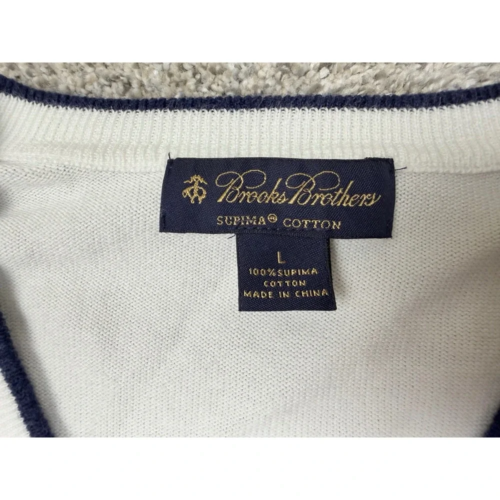 Brooks‎ Brothers Mens White Argyle Supima Cotton V-Neck Sweater Large Navy Grey